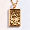 14K Solid Gold Capricorn Rectangular Tarot Ingot Pendant - Front Macro Engraving
