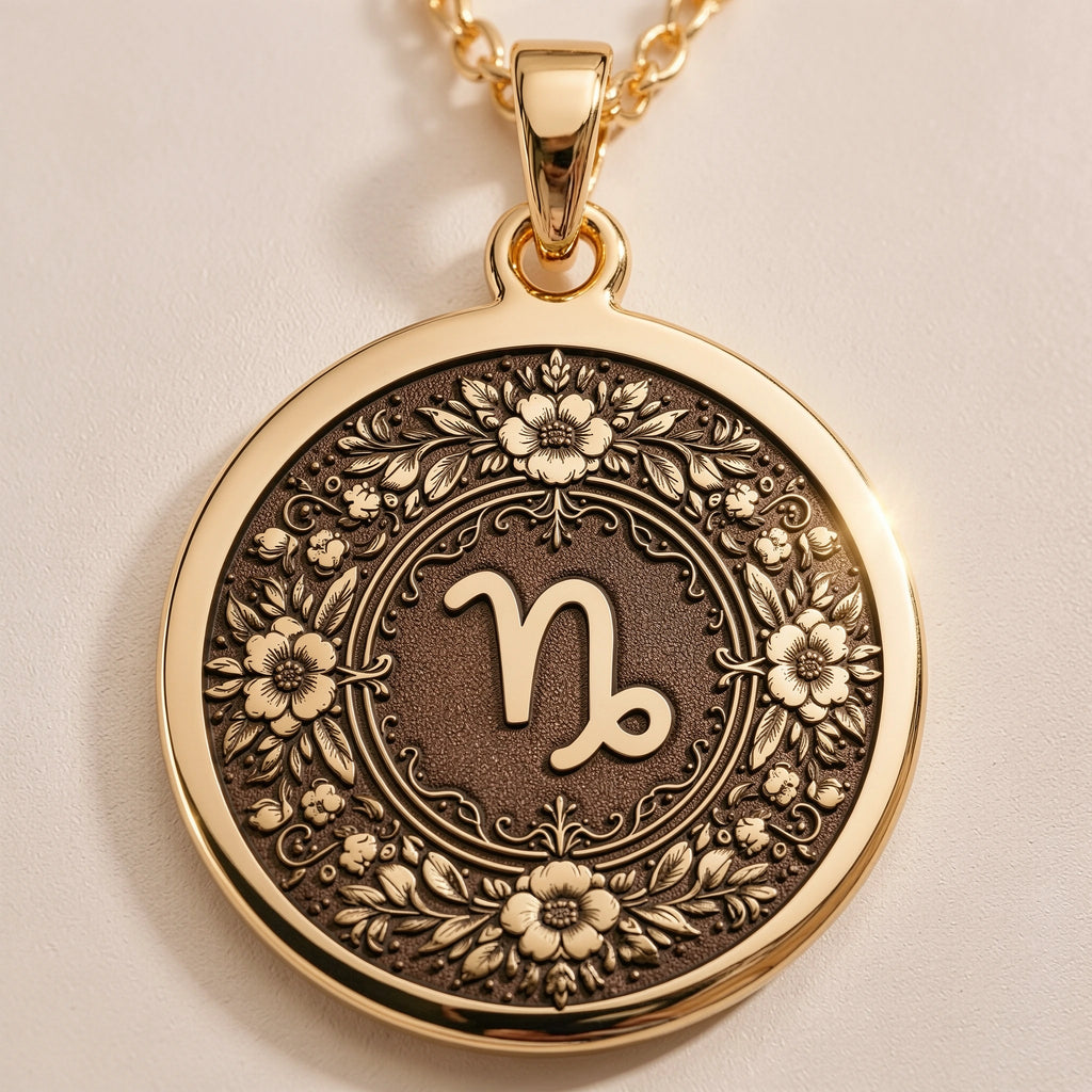 Capricorn Zodiac Astrological Medallion - Birthdate Jewelry Star Map - Görsel 1, 14K gold zodiac