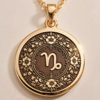 Capricorn Zodiac Astrological Medallion - Birthdate Jewelry Star Map - Görsel 1, 14K gold zodiac