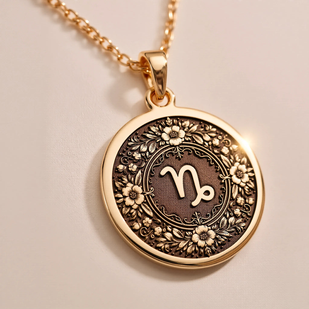 Capricorn Zodiac Astrological Medallion - Birthdate Jewelry Star Map - Görsel 2, 14K gold zodiac