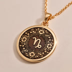 Capricorn Zodiac Astrological Medallion - Birthdate Jewelry Star Map - Görsel 3, 14K gold zodiac