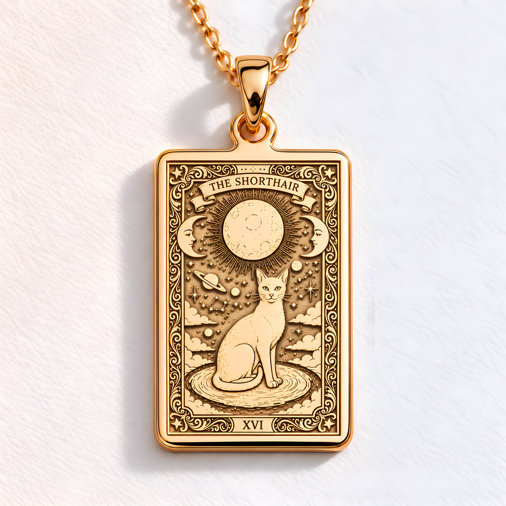 Cat Paw Print Pendant Necklace - Tarot Charm in a gold finish, shown from the front with detailed engraving on the pendant.