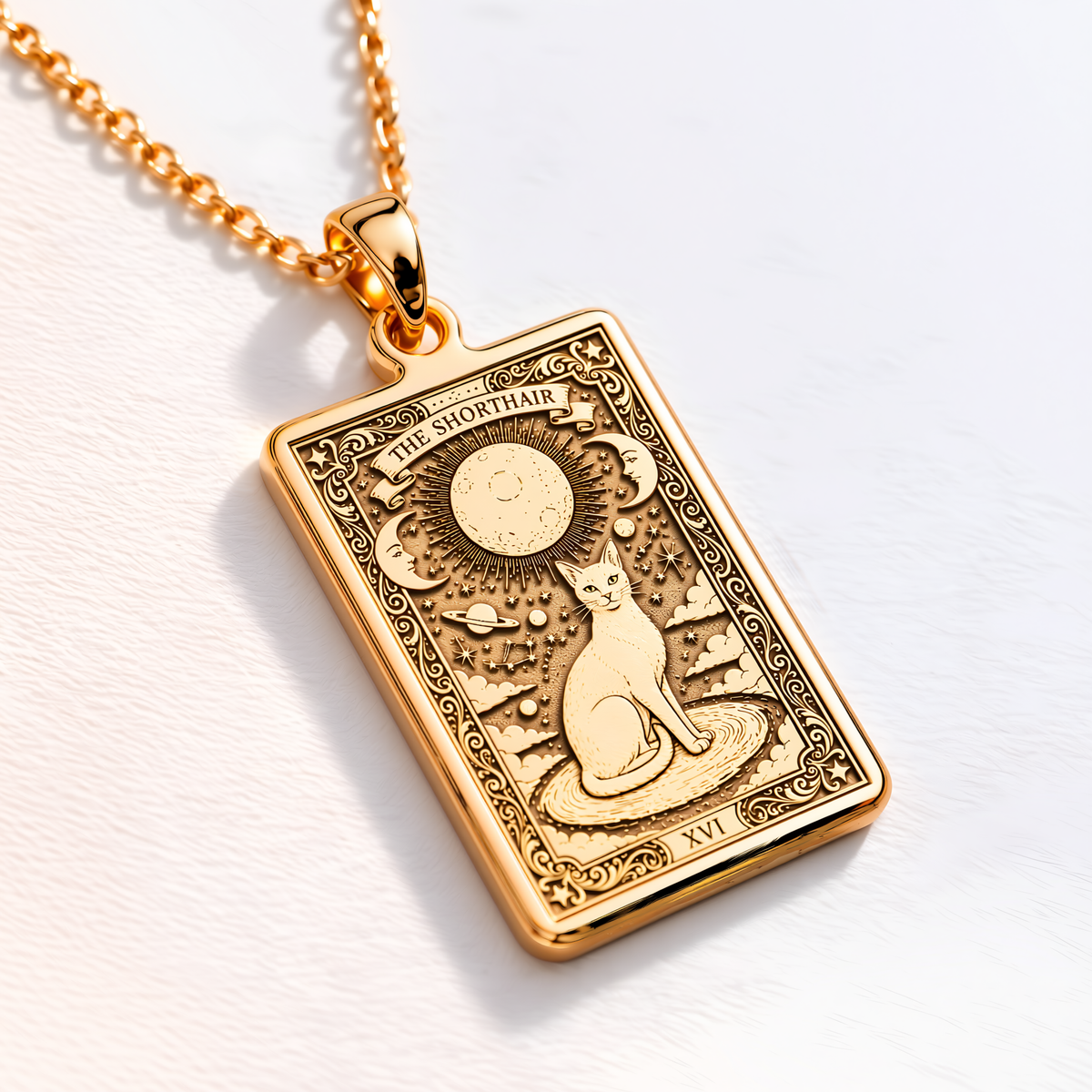 Cat Paw Print Pendant Necklace - 14K Solid Gold Tarot Charm - 14K Solid Gold, Left Angle View