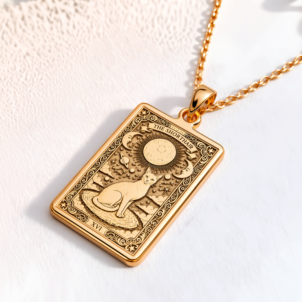 Cat Paw Print Pendant Necklace - 14K Solid Gold Tarot Charm - 14K Solid Gold, Right Angle View