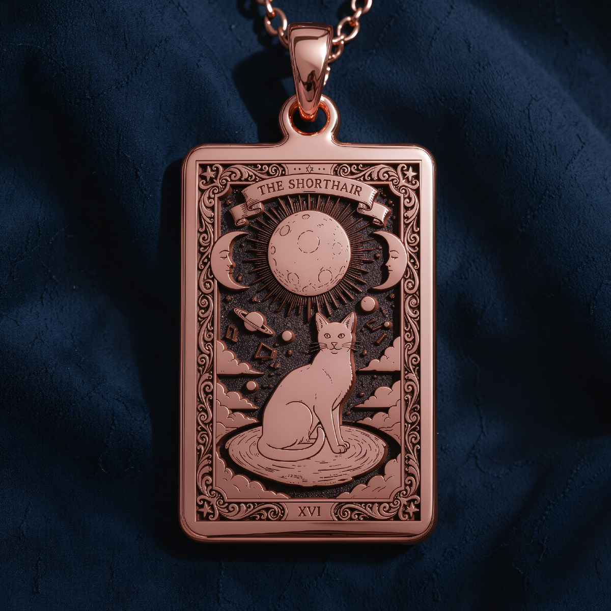 Cat Paw Print Pendant Necklace - Tarot Card Charm in a polished rose gold finish.
