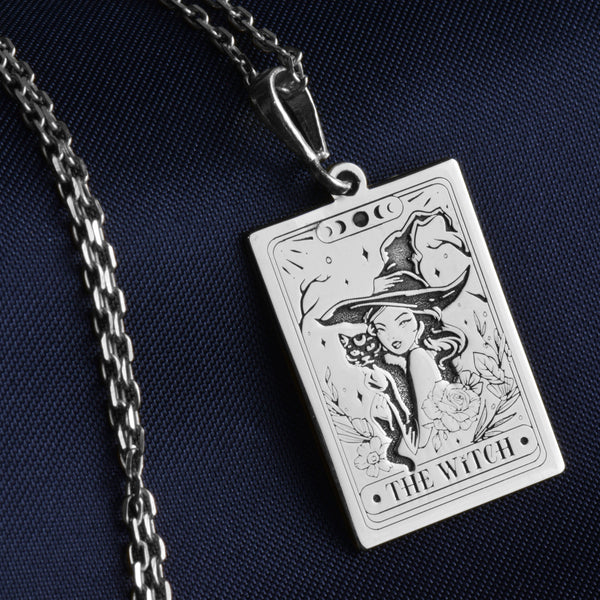 silver witch necklace with cat Crystal cat pendant witchcraftVintage witch necklace with feline charmBlack cat occult necklaceWitchcraft cat pendant&quot;Magical cat charm necklace Solid gold witch necklace with hat