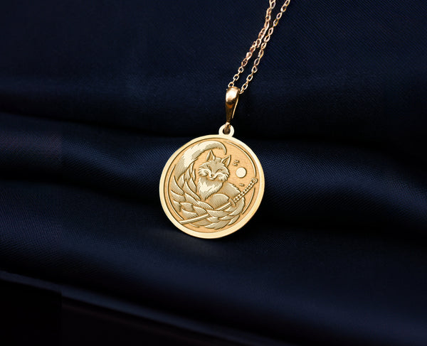 14K Solid Gold Kitsune Fox Charm Necklace, Kitsune Fox Silver Pendant, Japanese Fox Jewelry Mythology Pendant, Kitsune Mystic Fox Necklace