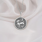 Dachshund Dog Pendant Necklace Necklaces 925 925 Sterling Silver dog and crescent moon pendant necklace with intricate scrollwork