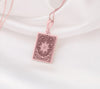 Rose gold plated Star Tarot Card pendant necklace with feminine celestial design featuring an intricate eight-pointed star radiating light. Rectangular tarot-inspired pendant with detailed engravings of moon phases and mystical symbols. Customizable spiritual jewelry for tarot enthusiasts and collectors. Personalized metaphysical gift with &quot;THE STAR&quot; inscription. Major Arcana talisman representing hope, divine guidance, and renewal with warm rose gold tones