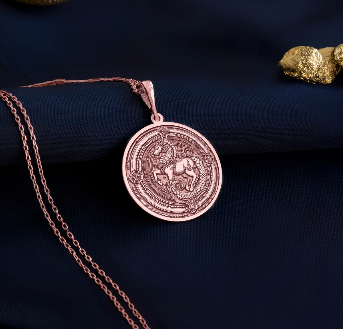rose gold Norse horse charm, rose gold mythical horse pendant, rose gold Sleipnir pendant, rose gold eight-legged horse necklace, rose gold Viking symbol jewelry, rose gold Sleipnir Viking necklace, rose gold Odin’s steed charm,