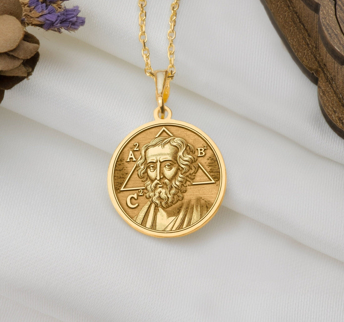 14K Solid Gold Pythagoras Charm Necklace, Pythagoras Silver Pendant, Rose Gold Pythagoras Necklace, Philosophy Jewelry, Pythagoreanism Charm