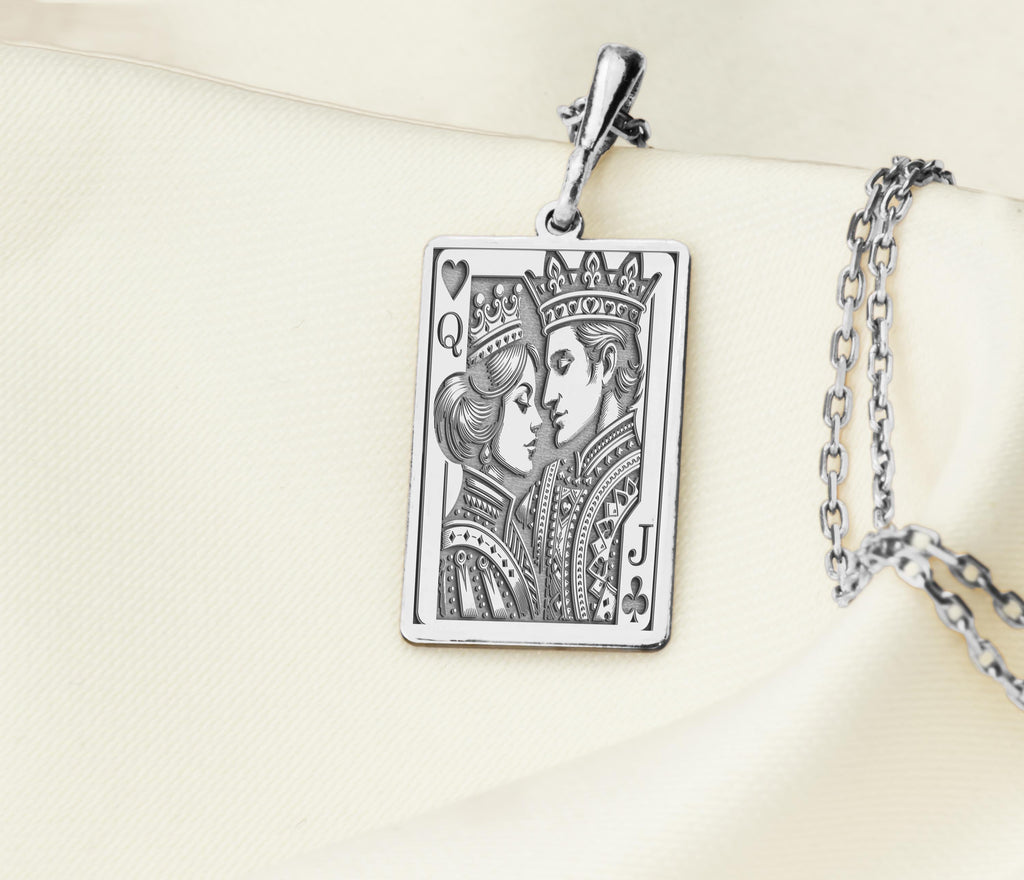 Queen & Jack Playing Card Couple Pendant | 14K Gold & Silver Options - Romantic Anniversary Gift - Image 4