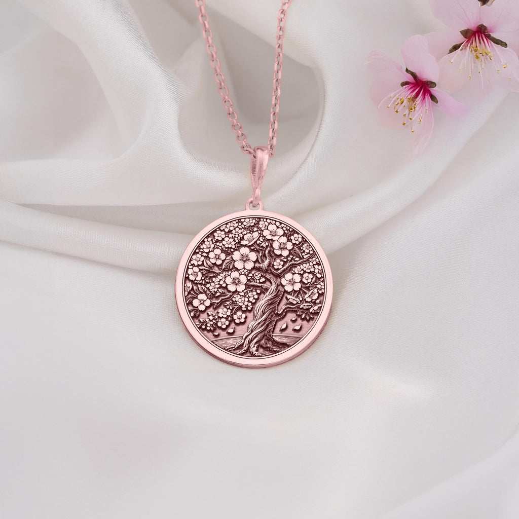 Rose Gold Plated Sakura Tree Necklace with exquisite cherry blossom details, a feminine and versatile accessory for gifting or everyday elegance.