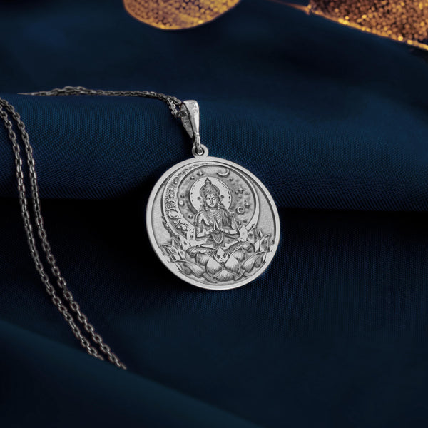 Silver Chandra Necklace, Silver Moon God Pendant, Silver Lunar Deity Necklace, Hindu Moon Jewelry, Solid Silver Chandra Pendant, Silver Soma Necklace, Astrological Silver Pendant, Silver Celestial Necklace, Hindu Mythology Silver Jewelry,