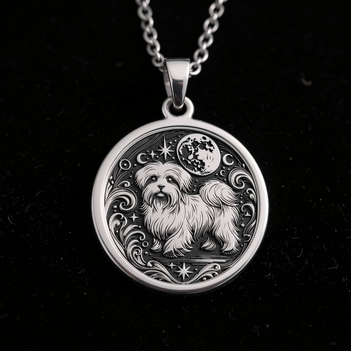 Celestial Puppy Pendant Necklace - Pet Memorial Star Charm - 925 Sterling Silver
