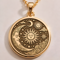 14k gold celestial necklace featuring a handmade sun and moon pendant, personalized astrology jewelry, perfect for gifts, elegant and timeless design.