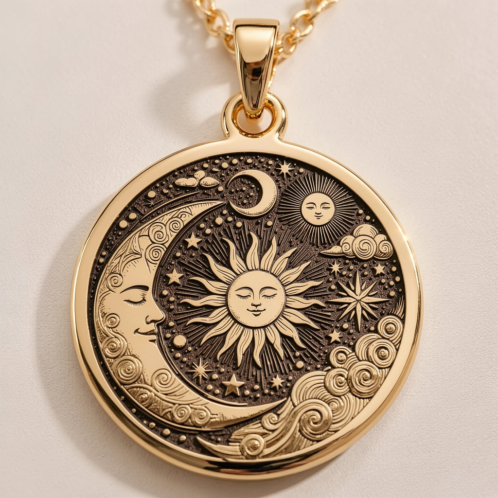 Personalized Celestial Sun & Moon Pendant | Silver & Plated Options - Astrological Sign Guiding Light - Görsel 1, AStrology necklace