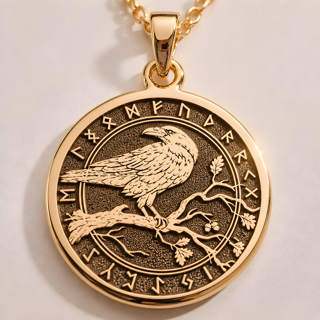 14k solid gold Celtic raven necklace pendant, real gold charm, embodying Celtic symbolism and mystery. This delicate amulet suits daily wear or layering, making a meaningful gift for those who appreciate resilience and boho style.