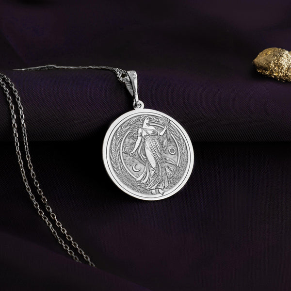 greek goddess Demeter silver pendant necklace – handcrafted Greek goddess pendant symbolizing fertility, harvest, motherhood, and abundance. Perfect mythology, spiritual, Wiccan, and boho jewelry gift for her.