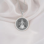 Virgo Woman Medallion showcasing elegant maiden with wheat sheaf and Virgo constellation symbols surrounded by ornate celestial elements. Detailed astrology coin pendant. Premium Virgo jewelry symbolizing perfectionist energy.