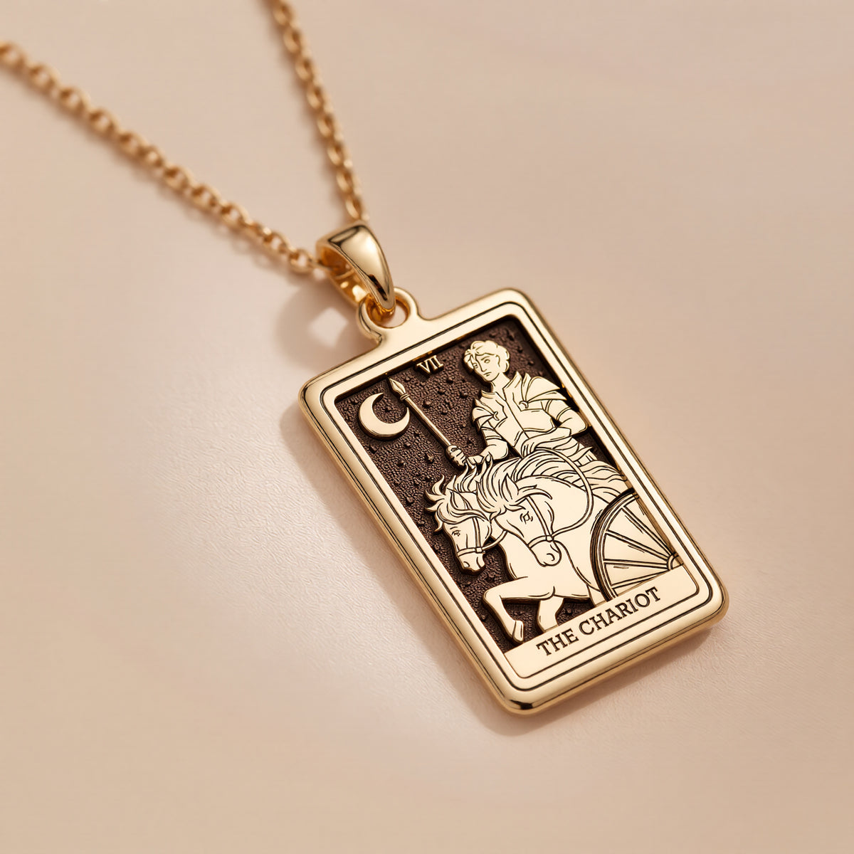 Chariot Sphinx Tarot Pendant - 14K Solid Gold
