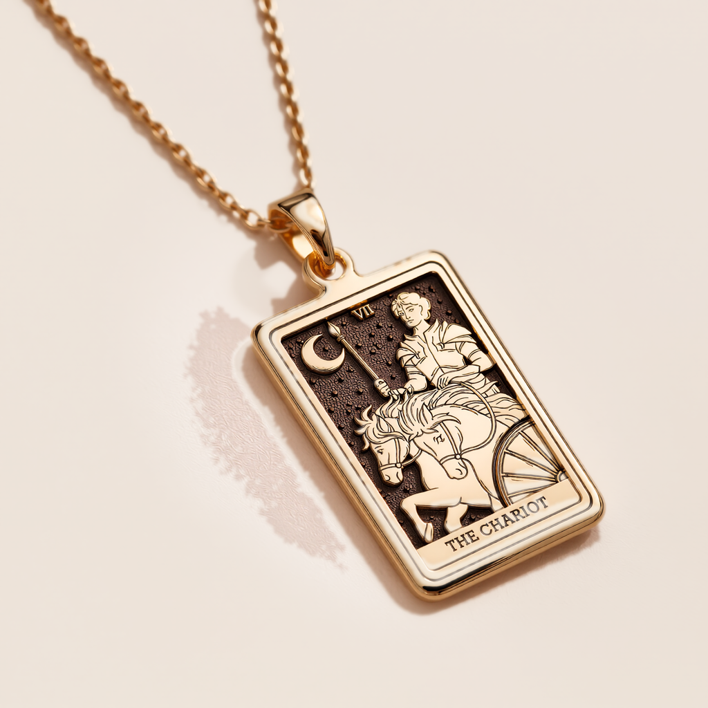 Chariot Sphinx Tarot Pendant - 14K Solid Gold