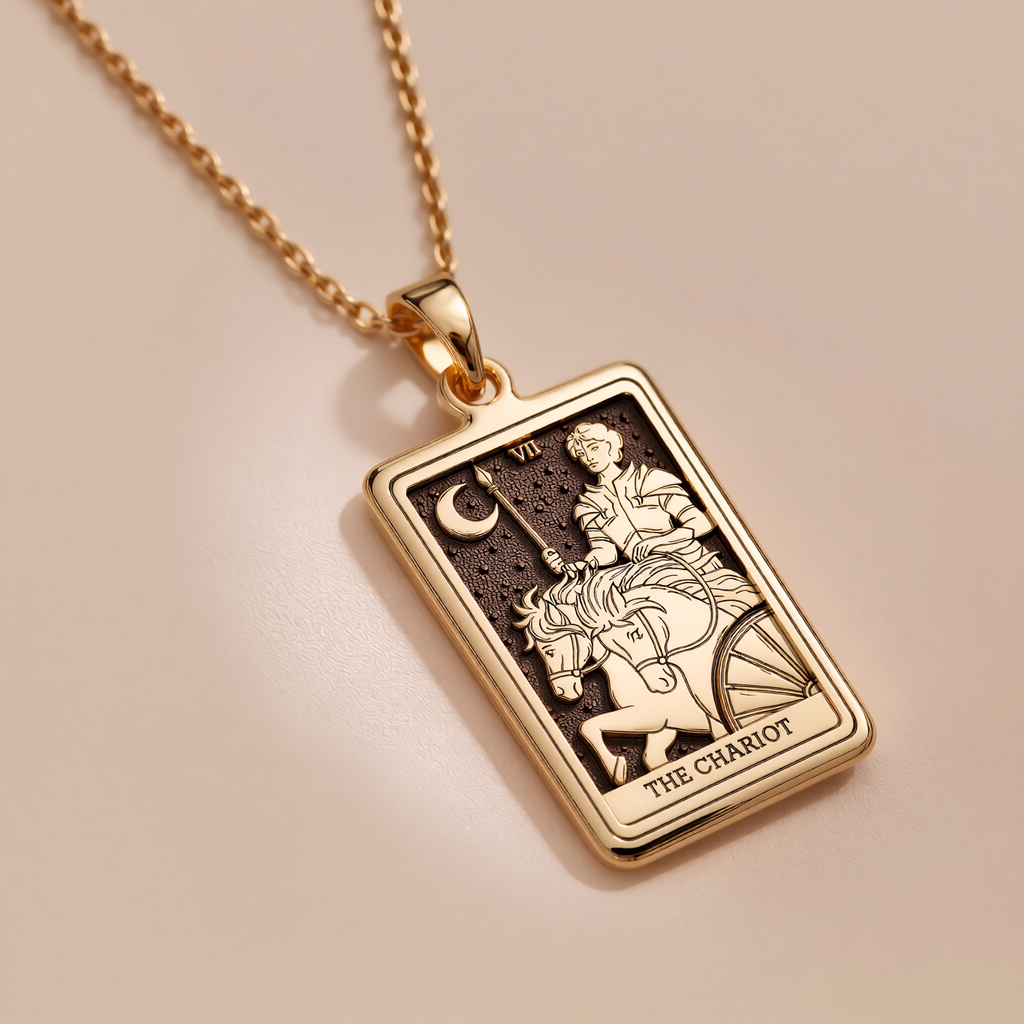 Chariot Sphinx Tarot Pendant - 14K Solid Gold