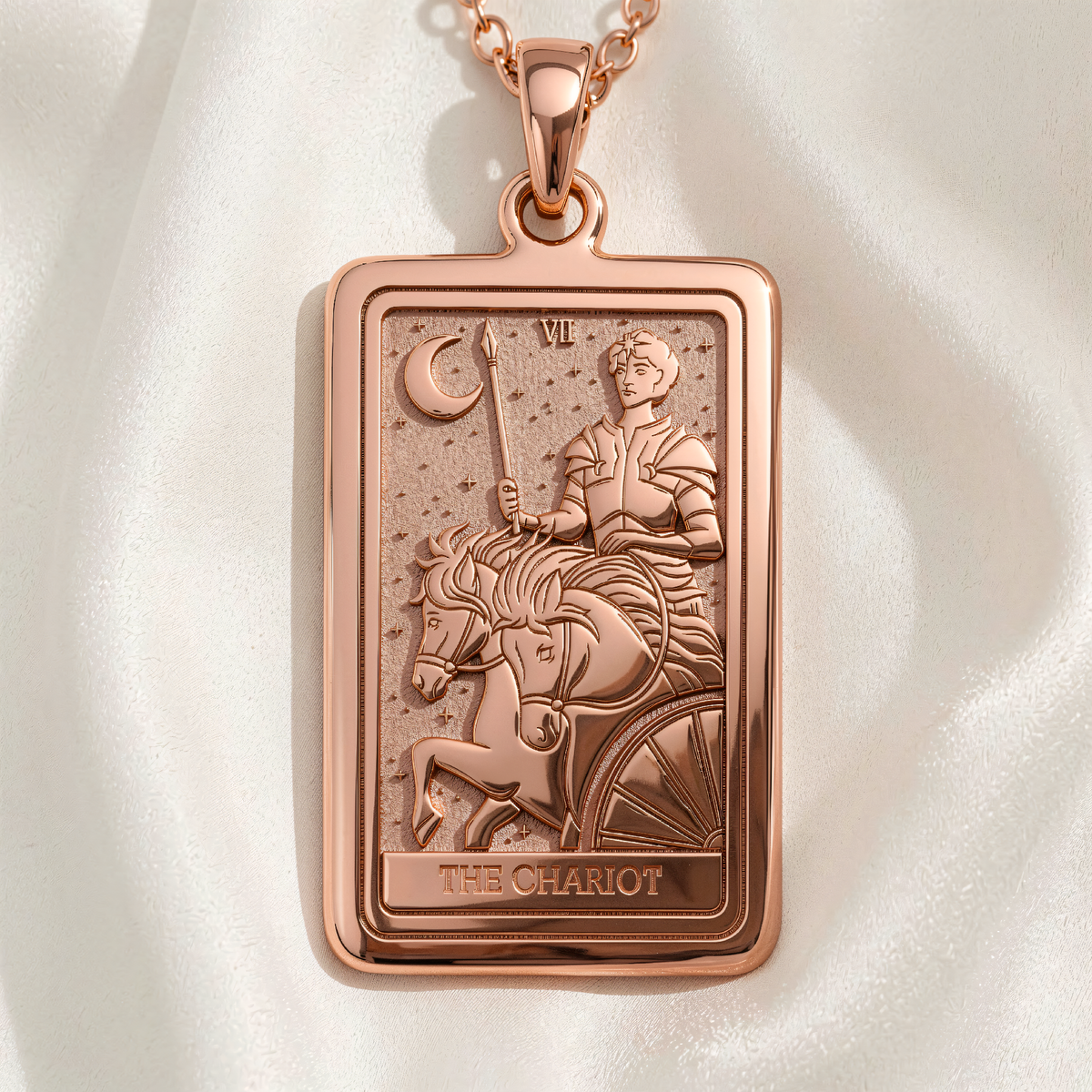 Chariot Sphinx Tarot Pendant | Silver & Plated Options - Ancient Mythology Protection Talisman - 14K Rose Gold Plated Front View