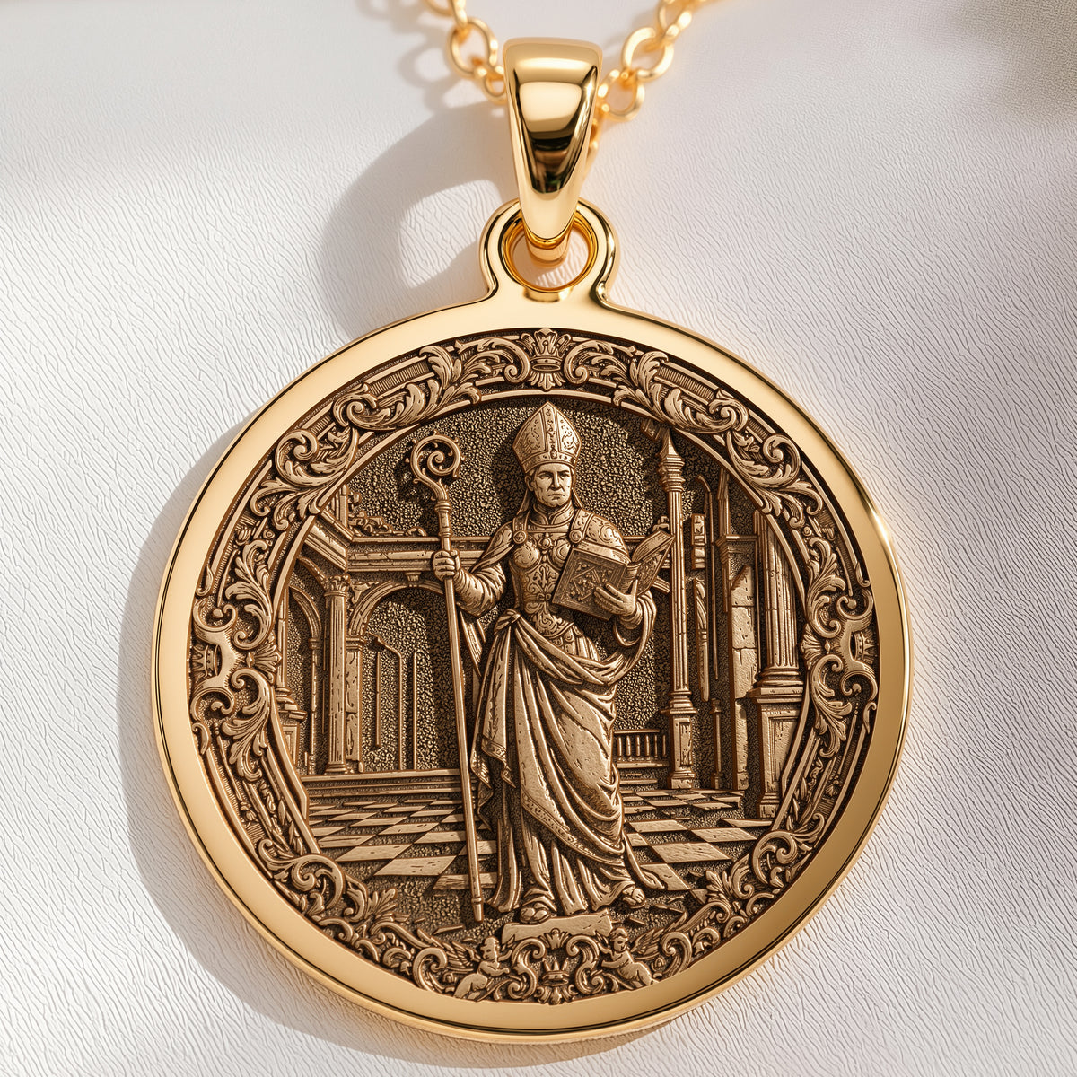 Bishop Chess Coin Necklace: 14K Gold Wisdom Symbol, Strategy Jewelry - View 2