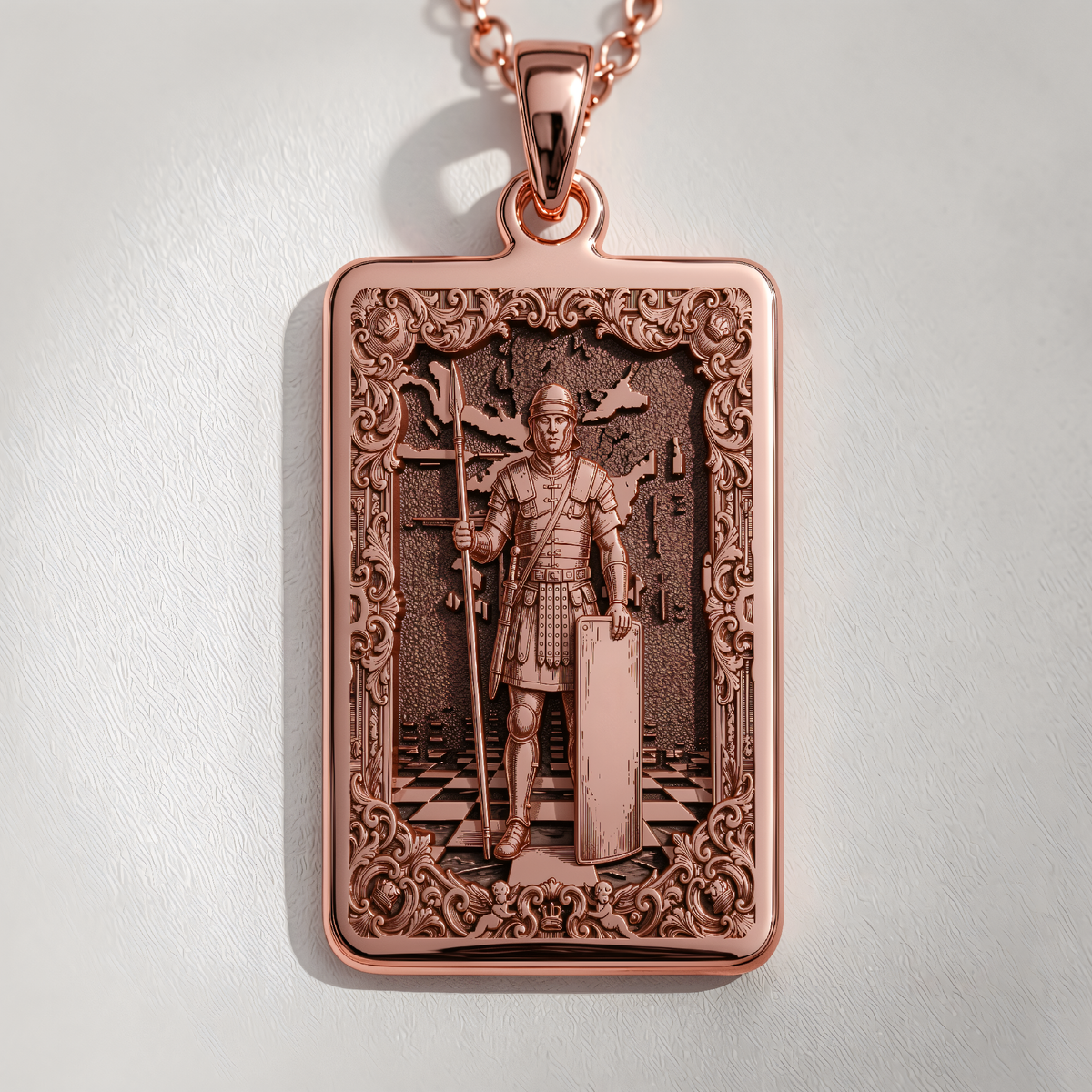 Chess Pawn Soldier Symbol Pendant in a polished rose gold finish.