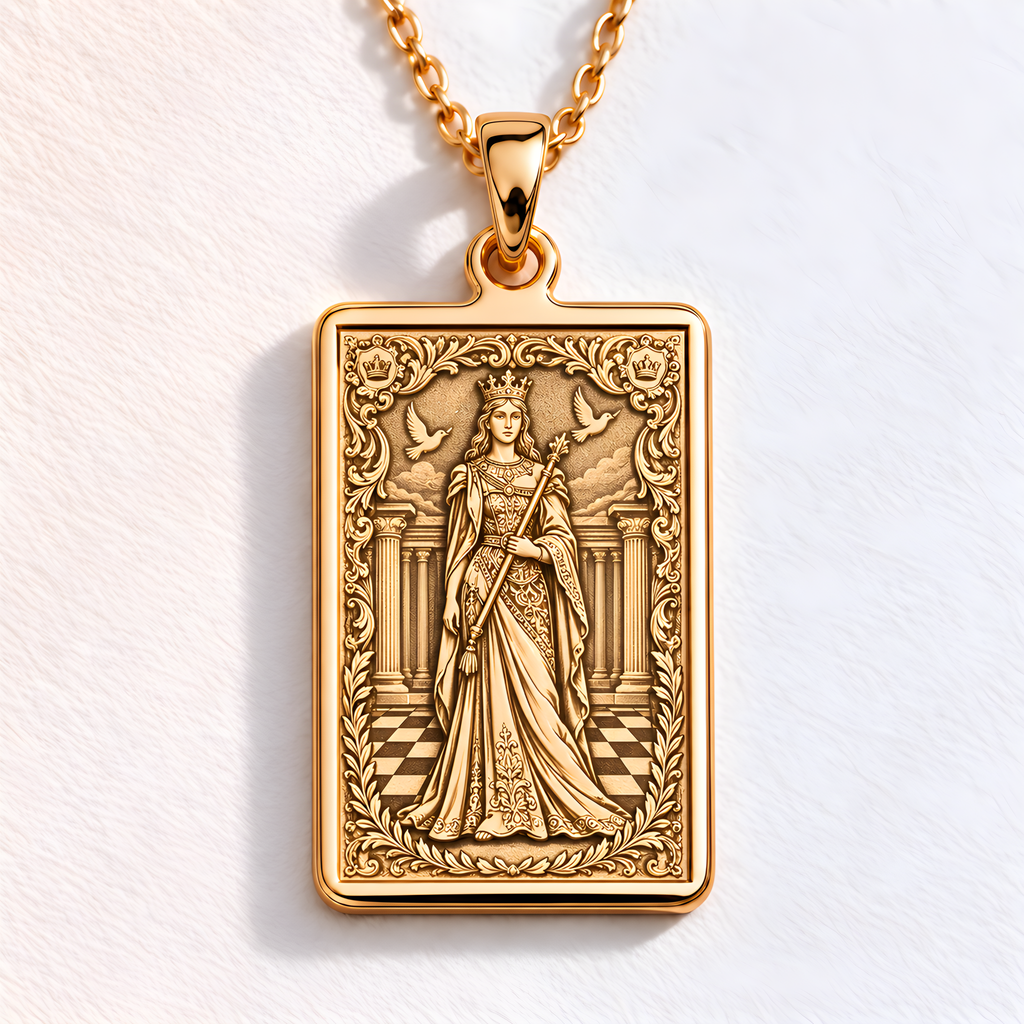Queen Chess Piece Necklace: 14K Gold Powerful Woman Strategic Prowess Charm - View 153