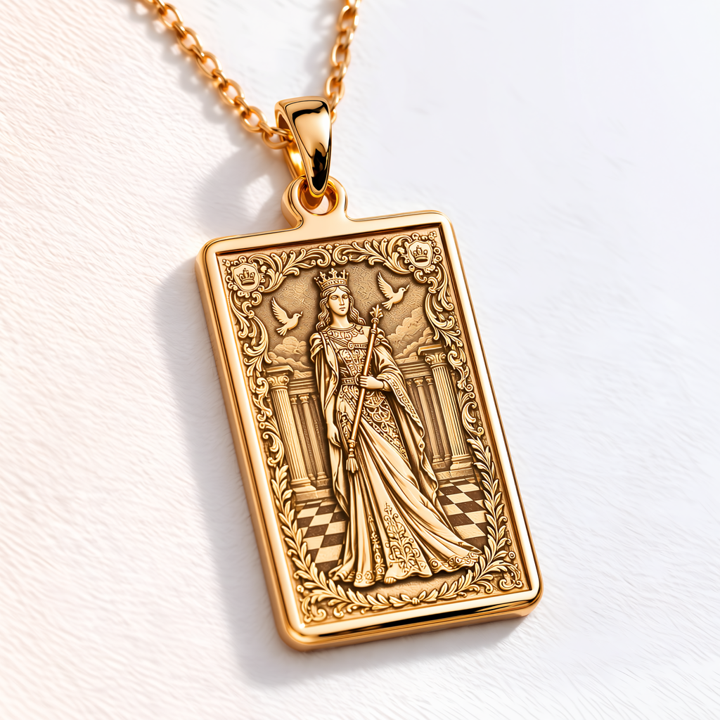 Chess Queen Strategic Power Pendant - 14K Solid Gold, Left Angle View