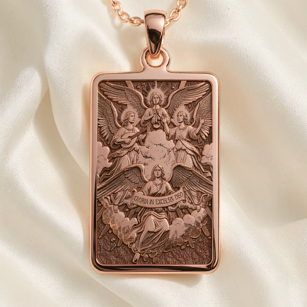 Choir of Angels Sacred Music Necklace | Silver & Plated Options - Spiritual Protection Divine Symbol - 14K Rose Gold Plated Front View
