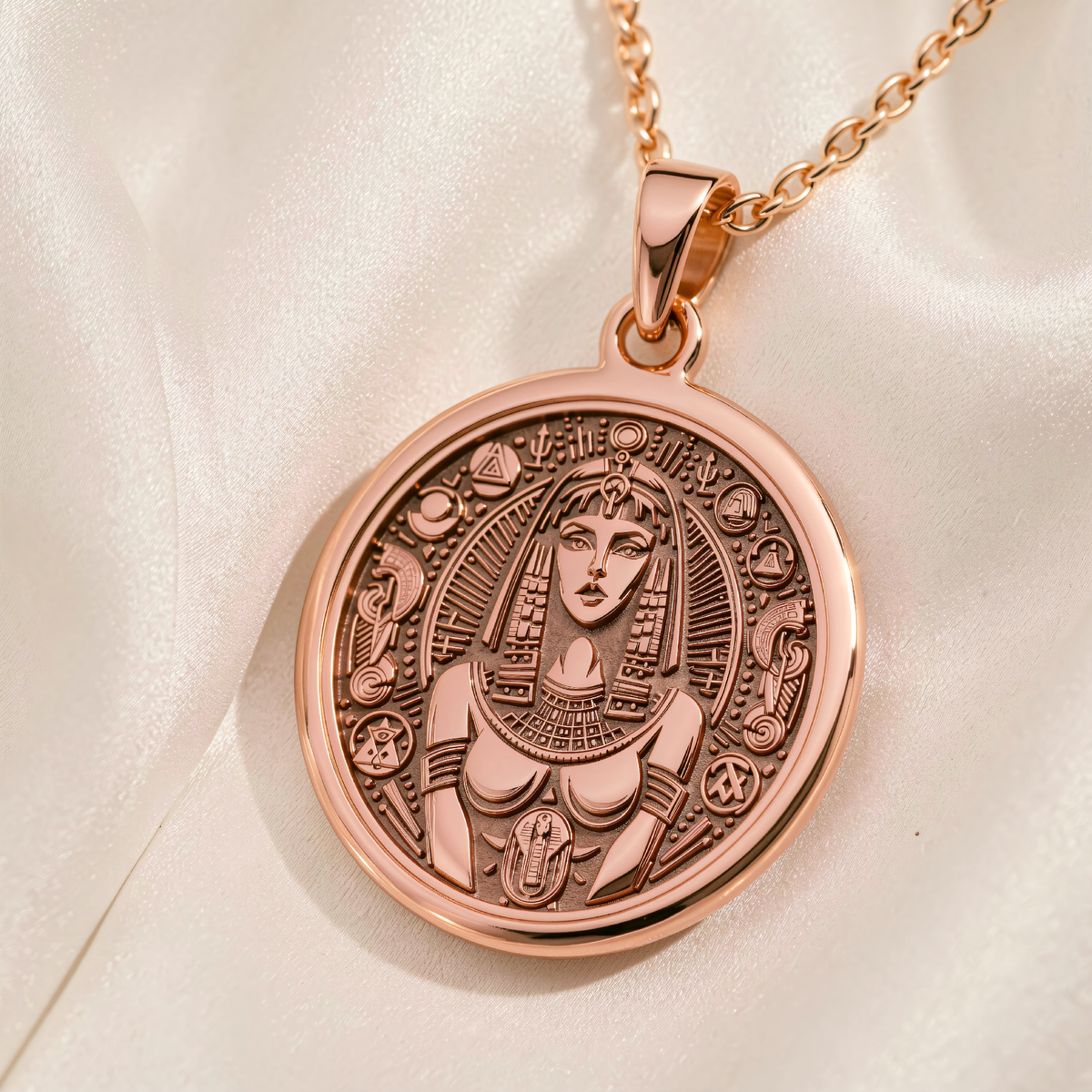 Cleopatra Pendant | Silver & Plated Options - Ancient Mythology History Buff Gift - 14K Rose Gold Plated Front View
