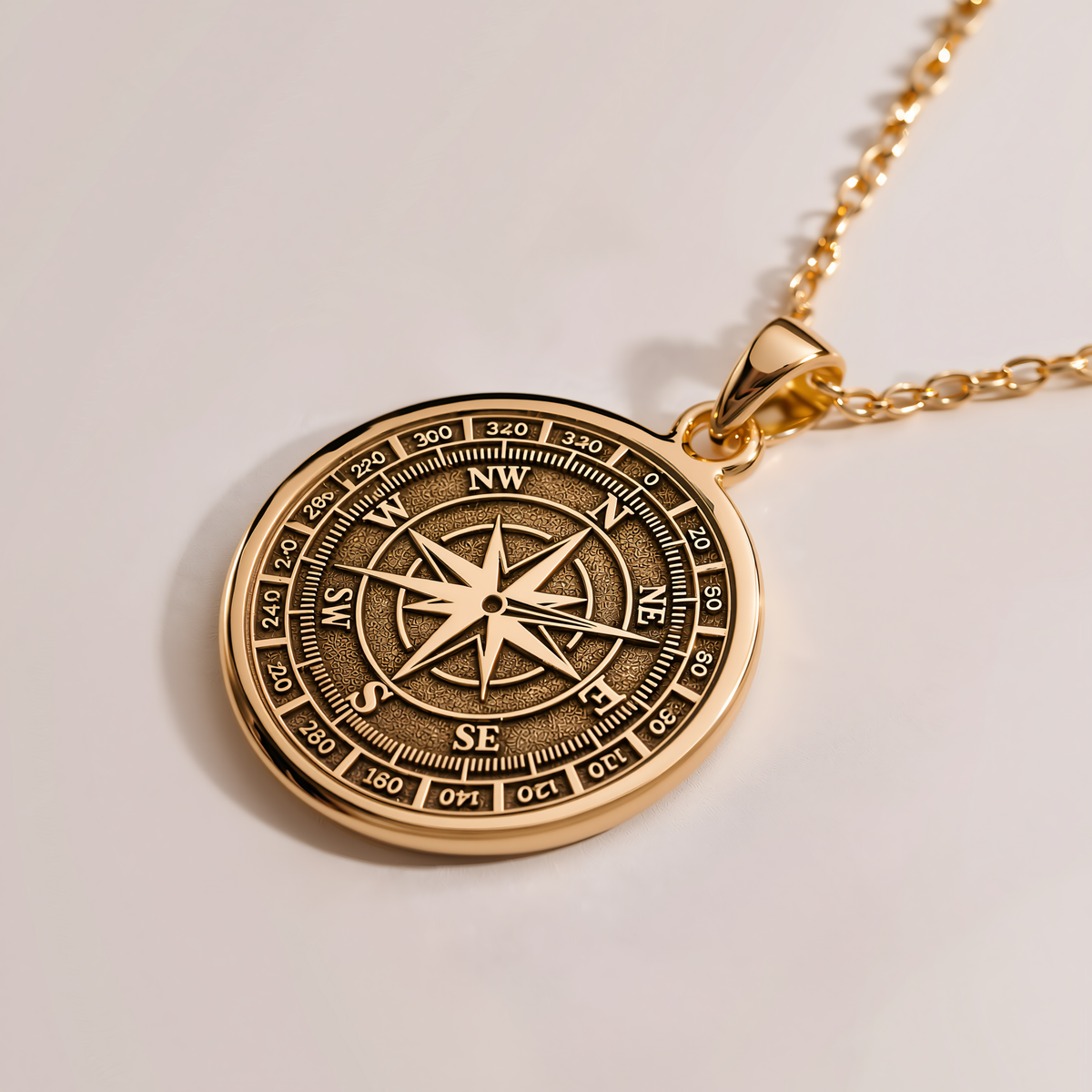 Compass Directional Pendant - 14K Solid Gold, Right Angle View