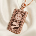 Corgi Tarot Pendant Necklace - Silver Card Pet Memorial - 14K Rose Gold Plated Right Side Angle