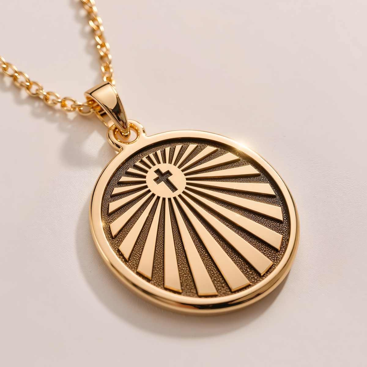 Crux Emblem Tau Cross Necklace - 14K Solid Gold, Left Angle View