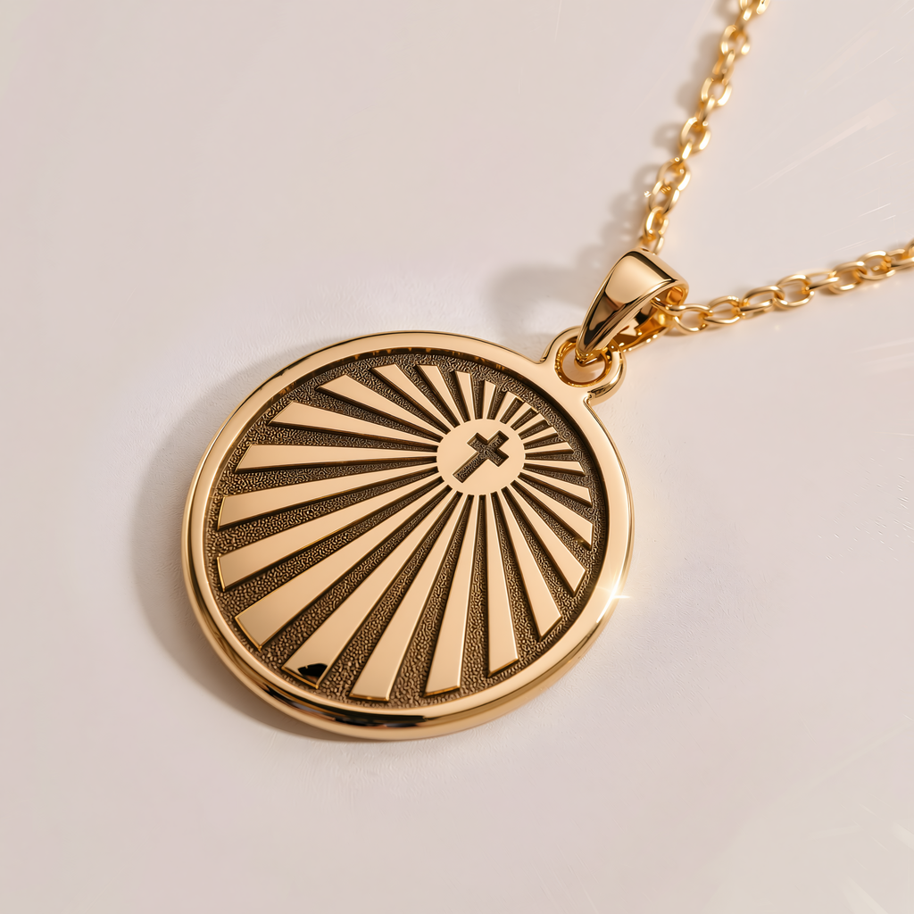 Crux Emblem Tau Cross Necklace - 14K Solid Gold, Right Angle View