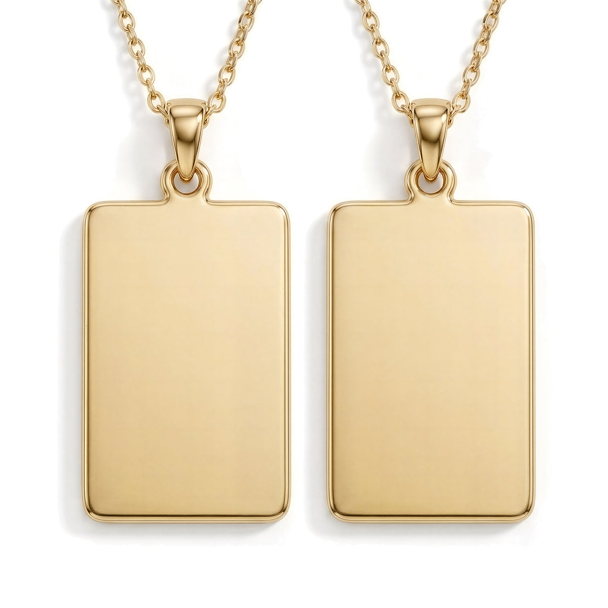 Custom Engravable Blank Rectangle Bar Pendant - 14K Solid Gold Double-Sided Front & Back Mirror Surfaces