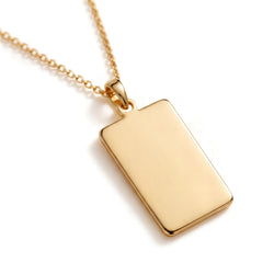 Custom Engravable Blank Rectangle Bar Pendant - 14K Solid Gold Front View (Rectangle Ingot Bar Pendant for Double-Sided Custom Engraving)