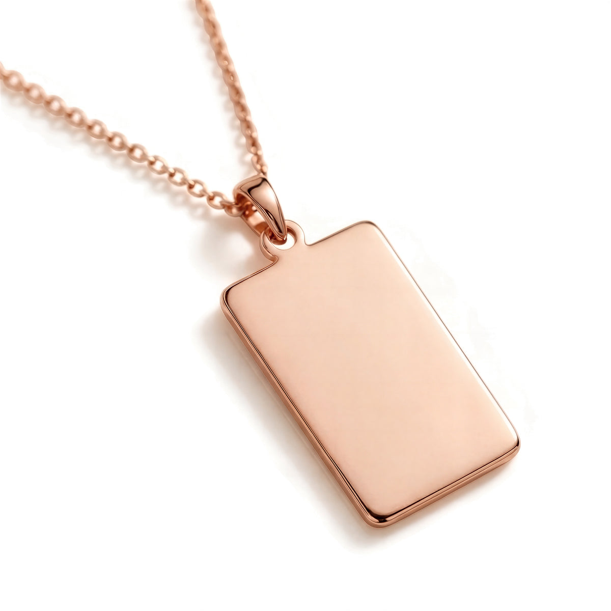Custom Engravable Blank Rectangle Bar Pendant - 14K Rose Gold Plated Vermeil over 925 Sterling Silver Front View