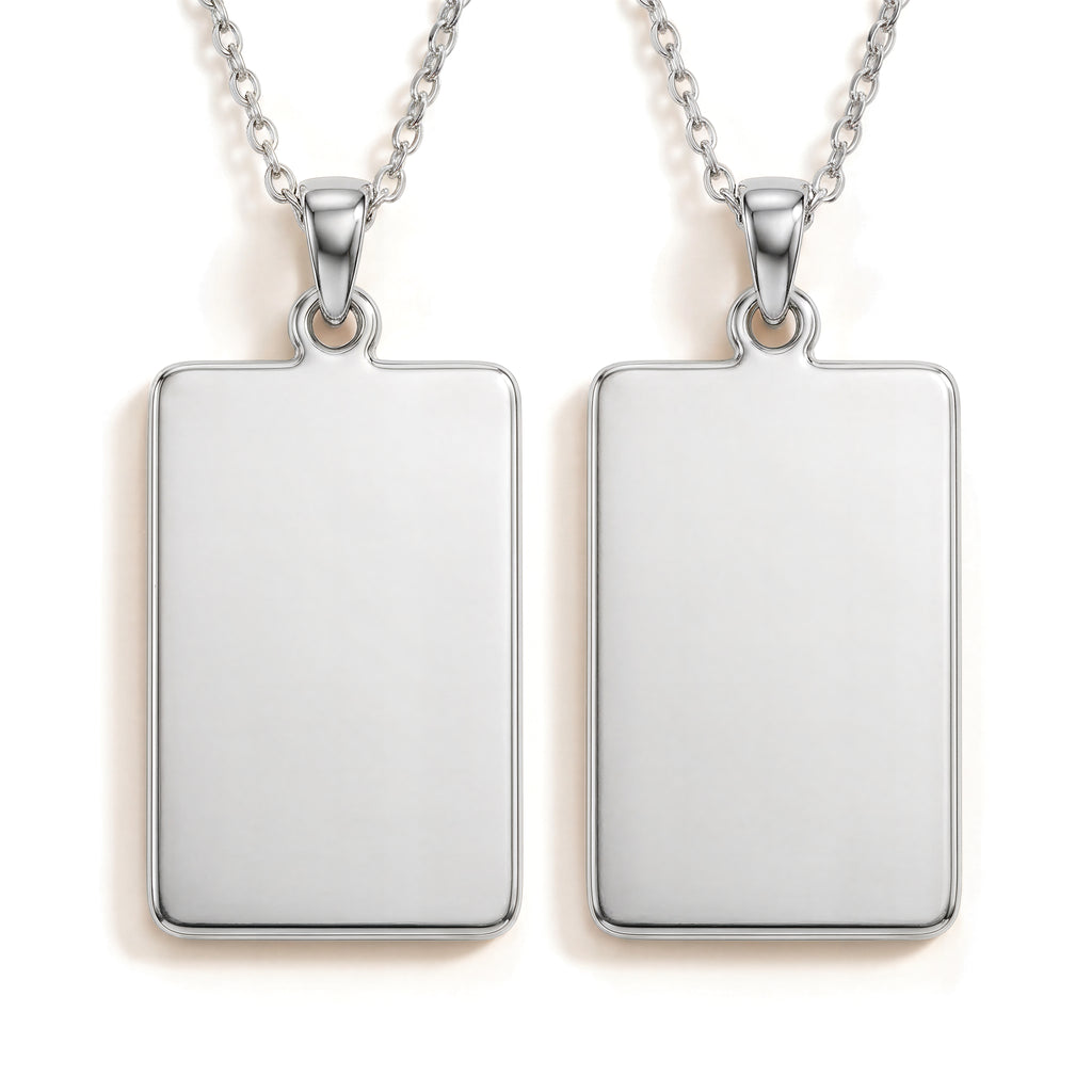 Custom Engravable Blank Rectangle Bar Pendant - 925 Sterling Silver Double-Sided Front & Back Mirror Surfaces