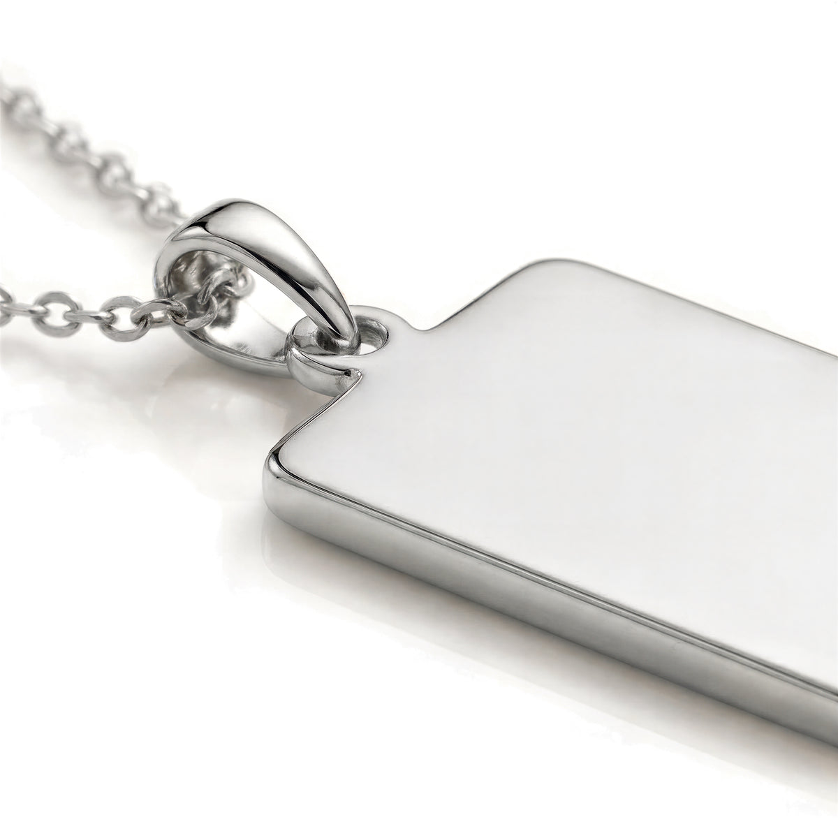 Custom Engravable Blank Rectangle Bar Pendant - 925 Sterling Silver 1.0mm Slim Edge Profile & Tapered Bail Detail