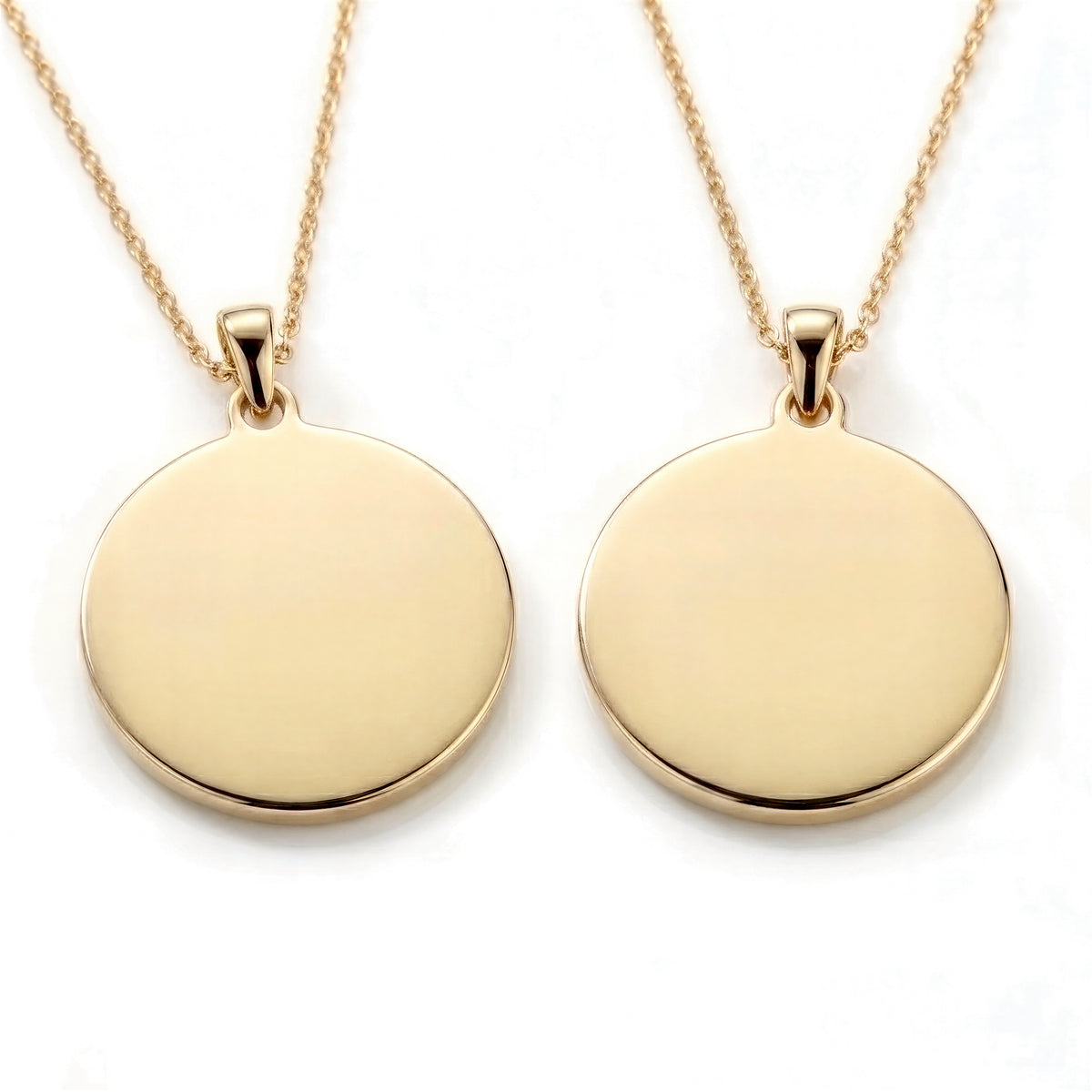Custom Engravable Blank Coin Pendant - 14K Solid Gold Double-Sided Front & Back Mirror Surfaces
