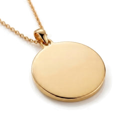 Custom Engravable Blank Coin Pendant - 14K Solid Gold Front View (Round Disc Coin Medallion for Double-Sided Custom Engraving)