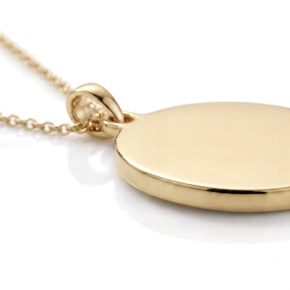 Custom Engravable Blank Coin Pendant - 14K Solid Gold 0.8mm Slim Edge Profile & Tapered Bail Detail