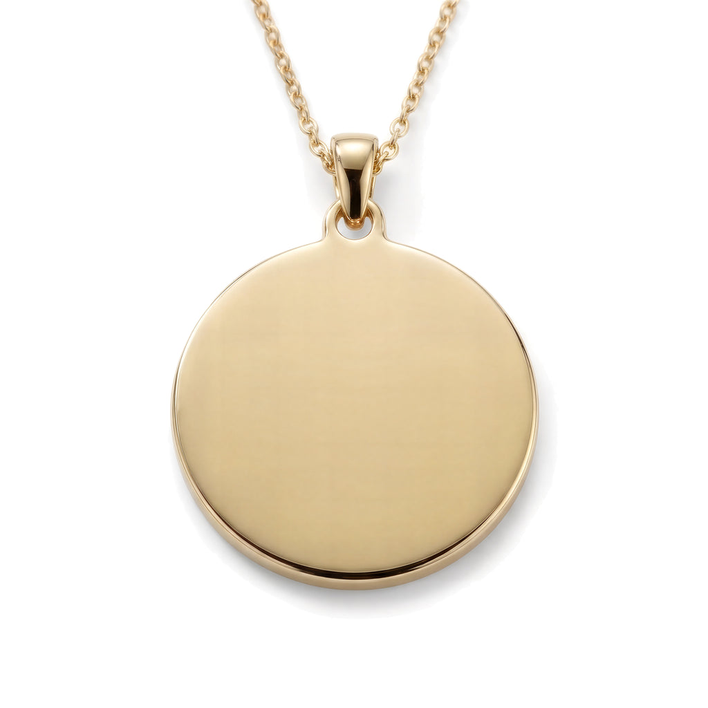 Custom Engravable Blank Coin Pendant - 14K Solid Gold 90-Degree Mirror-Polished Engraving Canvas