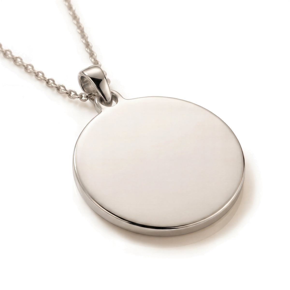 Custom Engravable Blank Coin Pendant - 925 Sterling Silver Front View (Round Disc Coin Medallion for Double-Sided Engraving)