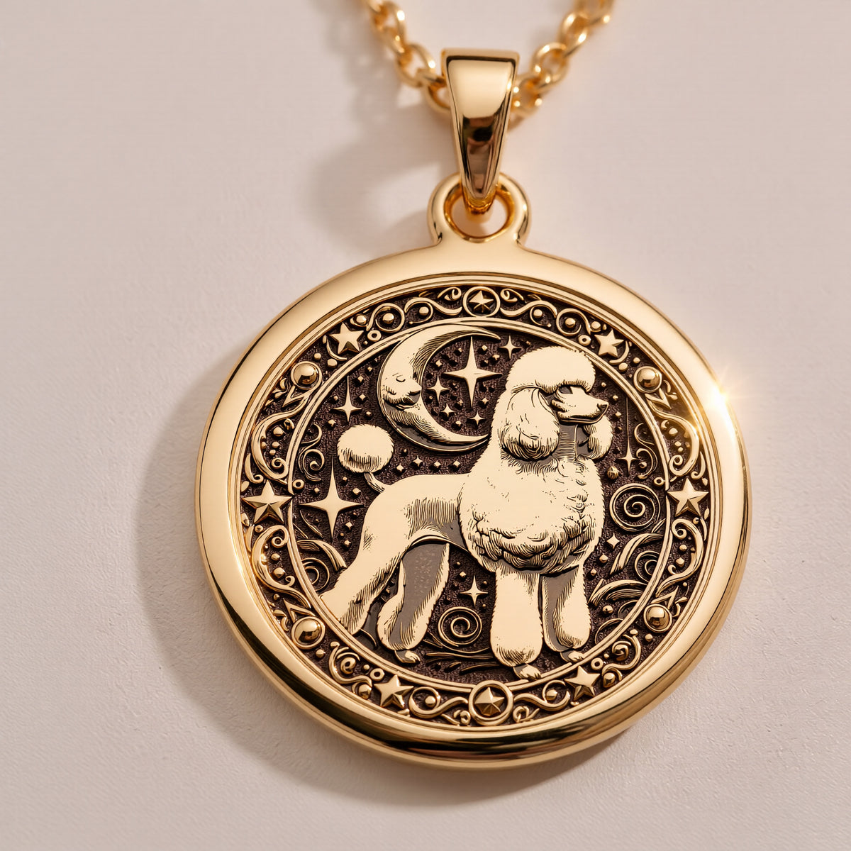 Custom Poodle Dog Medallion Pendant Necklaces Image contains shipping and customs information, not a jewelry product.