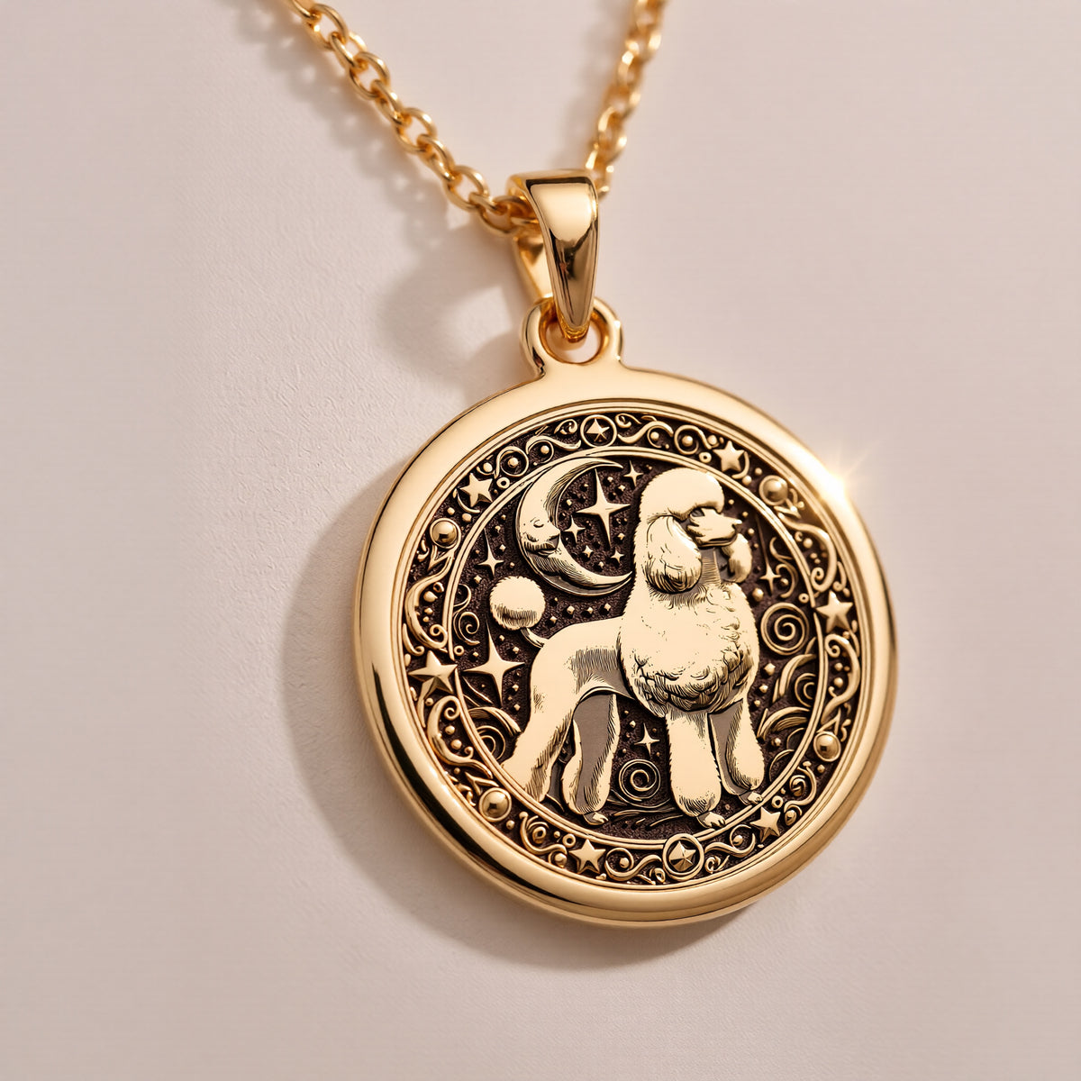 Custom Poodle Dog Medallion Pendant - 14K Solid Gold